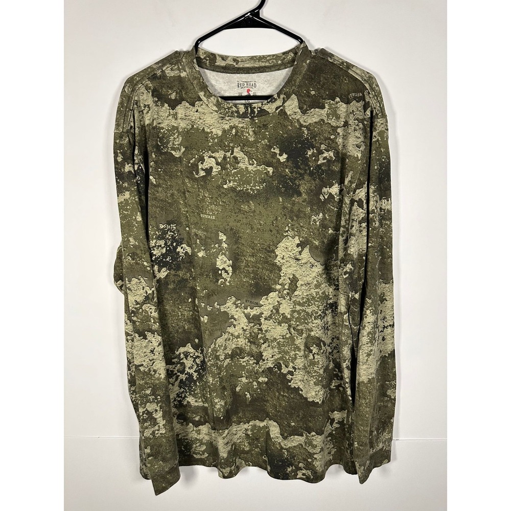 RedHead Long Sleeve Shirt Mens L Strata Camo Green Cotton Polyester Hunting Tee